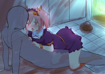 1boy 1girl affectionate after_kiss alternate_costume arched_back basket blush dress drooling faceless faceless_male food-themed_hair_ornament girl_on_top hair_between_eyes hair_ornament hair_ribbon halloween halloween_costume hands_on_another&#039;s_chest hetero itagaki_super_dx kaname_madoka kneehighs loli lying lying_on_person mahou_shoujo_madoka_magica no_panties no_shoes on_stomach open_mouth orange_ribbon orange_socks pink_eyes pink_hair pumpkin pumpkin_hair_ornament purple_dress ribbon saliva saliva_trail socks straddling thighs trick_or_treat twintails wrist_cuffs