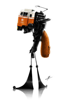 Rule 34 | 1other, full body, ldt, machine, orange bag, original, sack behind back, simple background, solo, standing, train, white background