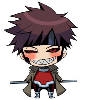 10s bantrain chibi coat gambit male_focus marvel red_eyes staff togatsuko trench_coat x-men