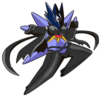 absurdres beelstarmon beelstarmon_(cosplay) cosplay digimon dual_wielding fusion gen_1_pokemon gun highres holding holding_gun holding_weapon jumping lowleg lowleg_pants mega_pokemon mega_starmie name_connection nintendo no_humans other_focus pants pokemon pokemon_(creature) pokemon_focus pun reprilo_channel simple_background star_(symbol) starmie weapon what white_background wide_hips