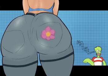 Rule 34 | 1boy, 1girl, :/, artist request, ass, ass focus, baggy pants, ball, basketball (object), breasts, butt crack, butterfly (planetronika), curvy, derivative work, english text, freestyle (planetronika), full body, hand on own hip, medium breasts, monster boy, orange hair, pants, planetronika, pun, scene reference, screenshot redraw, shoes, skindentation, slime boy, sneakers, standing, tongue, tongue out, wide hips