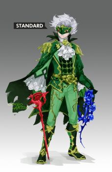 Rule 34 | 1boy, ascot, asymmetrical dual wielding, boots, capelet, coat, drop shadow, dual wielding, english text, epaulettes, eye mask, frilled sleeves, frills, gen 4 pokemon, gloves, gradient background, green boots, green capelet, green coat, green gloves, green pants, grey background, high collar, highres, holding, holding sword, holding weapon, holding whip, jacket, jacket on shoulders, jimboartso, knee boots, male focus, mask, nintendo, open clothes, open coat, pants, parted hair, personification, pokemon, rapier, red eyes, roserade, signature, swept bangs, sword, thorns, turning head, wavy hair, weapon, whip, white ascot, white hair, wide sleeves