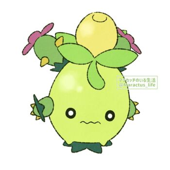 cosplay full_body gen_5_pokemon hachimituzuke maractus maractus_(cosplay) nintendo pokemon pokemon_(creature) simple_background smoliv twitter_username wavy_mouth white_background