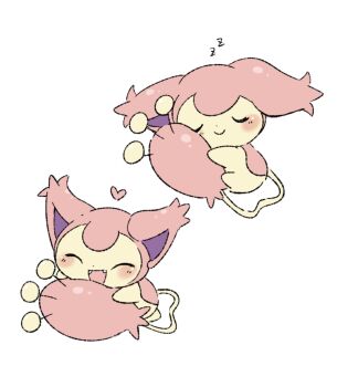 Rule 34 | 1other, blush, blush stickers, closed eyes, closed mouth, gen 3 pokemon, hand on own tail, heart, highres, nintendo, no humans, on tail, open mouth, pokemon, pokemon (creature), pokemon focus, skitty, sleeping, smile, solo, tsukasa pika, uwu, white background, zzz