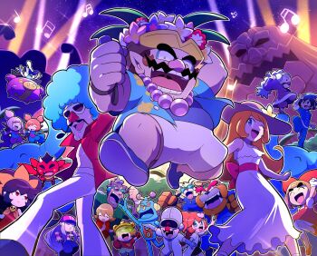 13-amp 18-volt 5-volt 6+boys 6+girls 9-volt afro alien ana_(warioware) ashley_(warioware) black_hair blue_eyes bodysuit bow brown_hair dog dr._crygor dress dribble_(warioware) elephant fat fat_man hat helmet highres hoshi_(hsnkz809) jimmy_t_(warioware) joy-con kat_(warioware) long_hair lulu_(warioware) master_mantis mike_(warioware) mona_(warioware) multiple_boys multiple_girls musical_note night night_sky nintendo one_eye_closed orange_hair orbulon pants penny_crygor red_(warioware) red_bow robot shorts sky spitz sunglasses volcano wario warioware warioware:_move_it! white_hair young_cricket