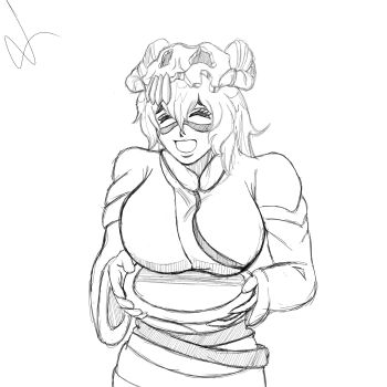 1girl bkaart27 bleach breasts closed_eyes espada highres large_breasts long_hair nelliel_tu_odelschwanck open_mouth smile solo