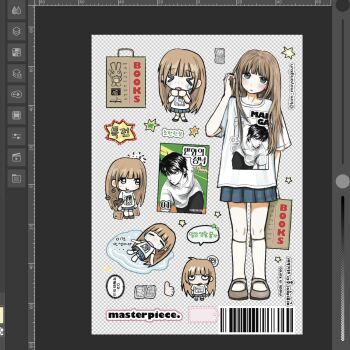 1boy 1girl blush brown_hair chibi clip_studio_paint_(medium) clothes_writing commentary_request english_text highres kim_moyangkun korean_commentary long_hair original school_uniform shoes skirt star_(symbol) watermark