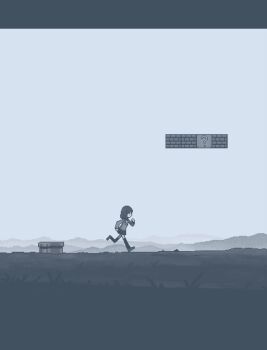 Rule 34 | 1girl, ? block, block (mario), brick, hamsterfragment, industrial pipe, mario (series), medium hair, monochrome, nintendo, original, running, school uniform, thighhighs