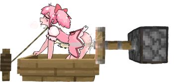 1girl all_fours artiction ass boat bow crossover female hair_bow intercourse_with_machinery kaname_madoka kaname_madoka_(magical_girl) leash loli machine magical_girl mahou_shoujo_madoka_magica mahou_shoujo_madoka_magica_(anime) minecraft minecraft_sheep_fucker_(meme) nervous pink_eyes pink_hair piston scared sex sex_machine solo stomach_bulge sweat tongue watercraft x-ray