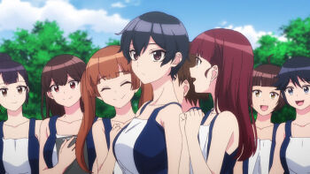 black_hair brown_eyes gym_uniform kokonoe_aki kokonoe_aki_(modaete_yo_adam-kun) outdoors school_uniform short_hair tall_female