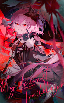 Rule 34 | 1girl, black dress, black flower, black gloves, breasts, commentary, dress, english commentary, evernight (honkai: star rail), flower, gloves, hair between eyes, hair flower, hair ornament, hairclip, highres, holding, holding umbrella, honkai: star rail, honkai (series), jewelry, long hair, long sleeves, looking at viewer, march 7th (honkai: star rail), pink hair, red dress, red eyes, red flower, shirt, small breasts, smile, solo, umbrella, undershirt, white shirt, zzingsa (daxter123)