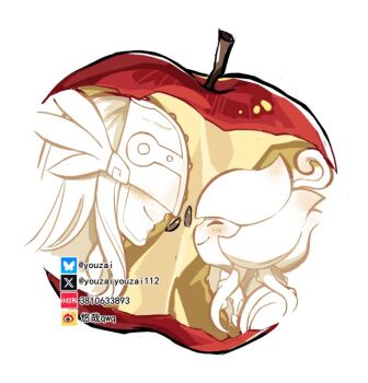 Rule 34 | 2girls, angewomon, apple, blush, close-up, closed eyes, digimon, digimon (creature), food, fruit, multiple girls, profile, simple background, smile, twitter username, white background, youzaiyouzai112