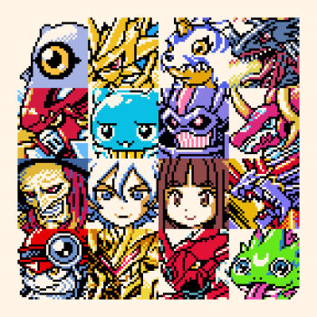 arresterdramon_superior_mode blitzgreymon craniummon deusmon digimon digimon_(creature) dukemon dukemon_crimson_mode espimon gabumon gatchmon gekkomon helmet higashimitarai_kiyoshiro kuramon magnamon mask millenniumon rastadog77 sleipmon smile sprite_art tongue tongue_out tsukiyono_ruli voltobautamon