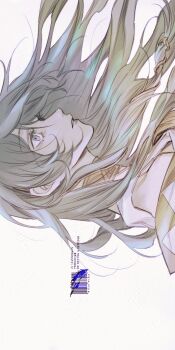 Rule 34 | 1girl, 37 (reverse:1999), ancient greek clothes, blue eyes, blue hair, eyelashes, floating hair, from side, gold choker, greco-roman clothes, gyujik qzc, highres, long hair, parted lips, portrait, profile, reverse:1999, sideways, solo, white background