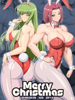 2girls absurdres ass breasts c.c. code_geass highres kouzuki_kallen large_breasts long_hair multiple_girls muscular muscular_female playboy_bunny