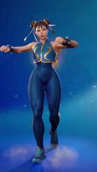 1girl 3d alternate_costume animated artist_name asian audible_music blue_background blue_bodysuit bodysuit capcom chun-li dancing fortnite from_behind highres jumping leggings looking_at_viewer lower_body official_alternate_costume ryona shiny_clothes simple_background skin_tight solo sound street_fighter street_fighter_zero_(series) tagme thigh_gap video wide_hips