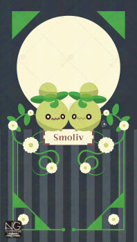 closed_mouth flower full_body highres leaf meme_(sleepsheep) nintendo no_humans o_o olive open_mouth plant plant_monster pokemon pokemon_(creature) pokemon_focus smoliv vines wavy_mouth