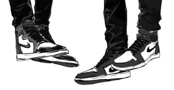 2boys 8d2suga9 black_shoes black_socks close-up feet floating foot_focus greyscale highres kim_dokja laces monochrome multiple_boys nike_(company) omniscient_reader&#039;s_viewpoint shoes sneakers socks standing yoo_joonghyuk