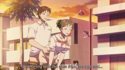 3boys 3girls animated anime_screenshot bouncing_breasts breasts brown_hair closed_eyes clothes_pull doggystyle english_text free_use highres large_breasts multiple_boys multiple_girls no_panties nukigee_mitai_na_shima_ni_sunderu_watashi_wa_dou_surya_ii_desu_ka? outdoors panties pants pants_pull panty_pull public_indecency school_uniform sex sex_from_behind shirt skirt skirt_down skirt_pull sound standing standing_sex tagme torso_grab underwear video white_shirt