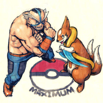 1boy character_name crasher_wake floatzel gen_4_pokemon gym_leader lowres male_focus meimaru_inuchiyo nintendo pokemon pokemon_(creature)