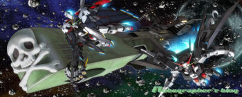 3d arcadia asteroid beam_gun bow_(weapon) crossbone_gundam crossbone_gundam_x-1 crossbone_gundam_x-1_full_cloth crossbow crossover flying gundam gundam_age gundam_age-2_darkhound harlock_saga lance mecha no_humans pirate polearm robographer robot skull_and_crossbones super_robot_wars super_robot_wars_t uchuu_kaizoku_captain_harlock waga_seishun_no_arcadia weapon