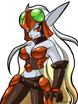 armor breasts cleavage jak_and_daxter maia_acheron red_eyes white_hair