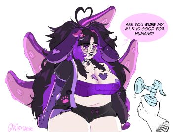 Rule 34 | ahoge, belly, black lips, breasts, choker, chubby body, cleavage, collar, goth bunny, goth fashion, goth vtuber, gothybunz, jacket, jewelry, large breasts, legs, lewdtuber, lipstick, makeup, meme, navel, piercing, rabbit, rabbit ears, riemago, runny makeup, stitched leg, stitches, sweater, tentacle tail, tentacles, text focus, thick thighs, thighs