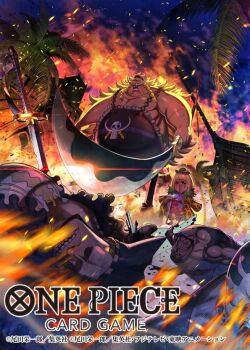 Rule 34 | 1boy, 1girl, bashikou, bob cut, braid, buckingham stussy, commentary request, edward weevil, embers, facial hair, fire, glint, hat, holding, holding sword, holding weapon, mother and son, multiple boys, mustache, official art, one piece, one piece card game, open mouth, outdoors, palm tree, round teeth, smile, smoke, stitched arm, stitches, sword, teeth, tree, weapon