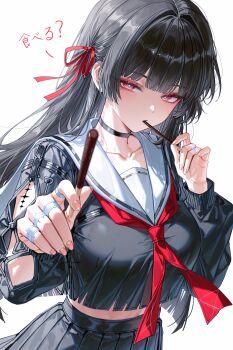 absurdres black_hair chisa_(wuthering_waves) highres keaino mole mole_under_eye navel red_eyes school_uniform serafuku tagme wuthering_waves