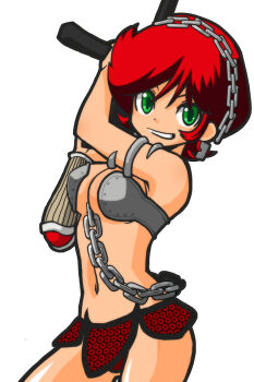 1girl benten_(urusei_yatsura) breasts chain cleavage green_eyes large_breasts looking_at_viewer red_hair smile solo urusei_yatsura weapon yososhi