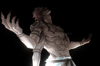 Rule 34 | 1boy, abs, black background, commentary, english commentary, extra arms, extra eyes, facial tattoo, highres, jujutsu kaisen, male focus, pectorals, pink hair, ryoumen sukuna (jujutsu kaisen), ryoumen sukuna (true form) (jujutsu kaisen), ryoza za, short hair, shoulder tattoo, signature, simple background, solo, stomach mouth, tattoo, toned, toned male, twitter username