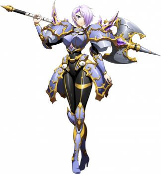 1girl alpha_(langrisser) arm_at_side armor armored_boots axe bandaged_weapon battle_axe black_bodysuit blue_armor bodysuit boobplate boots breastplate breasts crossed_legs crystal crystallization full_body game_cg gold_trim hair_over_one_eye high_heel_boots high_heels holding holding_axe holding_weapon knee_guards langrisser langrisser_mobile light_frown looking_at_viewer official_art over_shoulder parted_hair purple_eyes purple_hair serious short_hair simple_background solo standing tachi-e third-party_source transparent_background vambraces warrior weapon weapon_over_shoulder