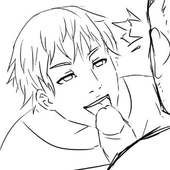 2boys artist_self-insert bad_id bad_tumblr_id commentary fellatio greyscale lowres male_focus mike_inel monochrome multiple_boys oral original penis sketch surprised uncensored yaoi