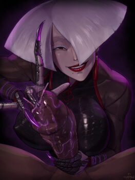 1boy 1girl a.k.i._(street_fighter) artist_name breasts claws dark-skinned_male dark_skin dated evil_smile eye_contact femdom grin hair_over_one_eye hetero huge_breasts impossible_hair interracial large_penis lipstick looking_at_another makeup male_urethral_insertion mole mole_under_mouth penis pov rampage_(leedash2) red_lips short_hair smile sounding street_fighter street_fighter_6 torture urethral_fingering urethral_insertion veins veiny_penis white_hair