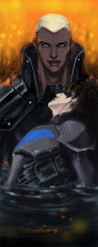 2boys aqua_lad armor black_hair blonde_hair carrying dark-skinned_male dark_skin dc_comics dick_grayson domino_mask eye_mask gauntlets gills kaldur'ahm male_focus mask multiple_boys nightwing unconscious water wet young_justice:_invasion