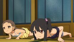 1boy 3girls accidental_exposure adachi_tenka age_difference animated anime_screenshot ass black_hair blue_eyes breasts brown_eyes brown_hair dress english_text exercising hair_ornament komako_semenovich loli lying_on_person multiple_girls nipples panties push-ups sayama_chie shirt shorts shoujo_ramune skirt small_breasts sound subtitled tagme tank_top underwear video white_hair