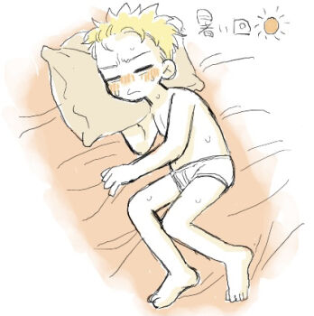 20th_century_fox bare_legs barefoot bart_simpson bed blonde_hair blush chawako_(spchawanmushi) child feet legs male_focus male_underwear pillow shota sleeping spiked_hair sunny_day sweat sweatdrop the_simpsons toes underwear underwear_only white_male_underwear