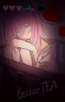 Rule 34 | 1girl, absurdres, artist name, aubrey (faraway) (omori), aubrey (omori), bare legs, better tea, blue eyes, blue hairband, bow hairband, chinese commentary, closed mouth, colored eyelashes, commentary request, crib, double-parted bangs, expressionless, feet out of frame, grey background, hair between eyes, hair intakes, hairband, half-closed eyes, head tilt, heart, heatr, highres, indoors, jacket, jitome, long hair, looking at viewer, omori, procreate (medium), puffy short sleeves, puffy sleeves, sailor collar, short sleeves, simple background, sitting, solo, straight hair, vignetting, white jacket, yellow sailor collar