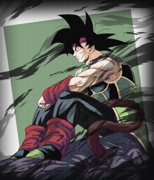 Rule 34 | 1boy, absurdres, armor, bardock, black eyes, black hair, commentary request, cross scar, dragon ball, dragonball z, facial scar, headband, highres, male focus, monkey boy, monkey tail, muscular, muscular male, noir illust, saiyan, saiyan armor, scar, scar on cheek, scar on face, short hair, simple background, solo, spiked hair, tail, wristband