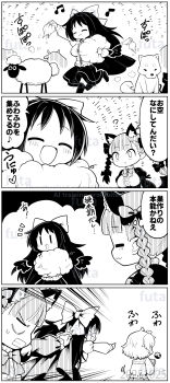 +_+ 3girls :3 ? absurdres animal_ear_fluff animal_ears artist_name blush bow bowtie braid breasts cape cat_ears center_frills clenched_teeth closed_eyes closed_mouth commentary_request crossover dated dog eyeball fluffy frills futa_(nabezoko) greyscale hair_bow hair_ornament heart heart_hair_ornament highres kaenbyou_rin komeiji_satori long_hair long_sleeves monochrome multiple_girls musical_note nekomata open_mouth reiuji_utsuho shaun_the_sheep sheep skirt smile speech_bubble spoken_musical_note sweatdrop teeth third_eye touhou translation_request twin_braids very_long_hair wallace_&amp;_gromit watermark |_|