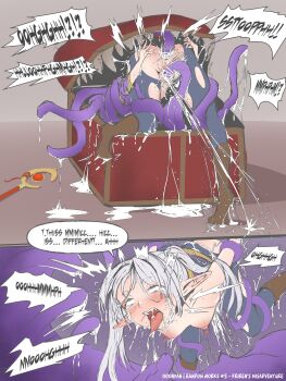 Rule 34 | ahegao, bound, bound arms, bound legs, commentary, crying, cum, cum in ass, cum in pussy, cumdrip, dropped object, english commentary, english text, female ejaculation, female orgasm, frieren, functionally nude, general:mimic chest, green eyes, long hair, mimic, moaning, nipple stimulation, nipples, ooonyan, open mouth, orgasm, purple tentacles, restrained, sex, simple background, sousou no frieren, speech bubble, surprised, tagme, tears, tentacle sex, tentacles, tongue, tongue out, torn clothes, vaginal, white hair