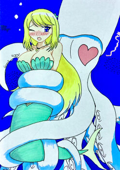 1girl absurdres blonde_hair breasts chloe_lemaire cleavage girlfriend_(kari) highres mermaid monster_girl squid underwater