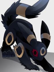 Rule 34 | all fours, black eyes, black fur, black tail, body fur, colored sclera, creatures (company), full body, game freak, gen 2 pokemon, looking at viewer, mekkyaru824, nintendo, pokemon, pokemon (creature), red sclera, simple background, two-tone fur, umbreon, white background, yellow fur
