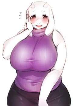 1girl breasts brown_eyes female_focus furry furry_female highres huge_breasts mature_female open_mouth plump sakuragiyomi solo toriel undertale utdr_(toby_fox)