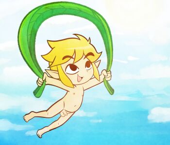 1boy black_eyes blonde_hair casual_nudity completely_nude essiecks highres link male_focus navel nintendo nipples nude penis pointy_ears shota small_penis smile solo testicles the_legend_of_zelda the_legend_of_zelda:_the_wind_waker toon_link