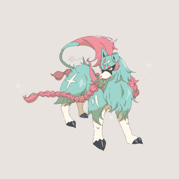 animal_focus braid closed_mouth commentary_request full_body gen_8_pokemon grey_background highres hosinyanko legendary_pokemon nintendo no_humans pokemon pokemon_(creature) signature simple_background solo yellow_eyes zacian