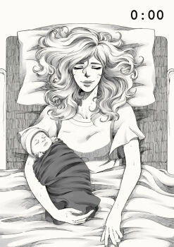 baby bed clinic countdown_timer death english_text hospital hospital_bed hospital_gown infirmary light_smile monochrome mother_and_child motherly original sleeping snippy_mj