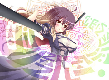 Rule 34 | 1girl, ahoge, bad id, bad pixiv id, breasts, dress, covered erect nipples, female focus, gradient hair, hijiri byakuren, impossible clothes, impossible dress, large breasts, long hair, melopun, multicolored hair, shirt, solo, sorcerer's sutra scroll, taut clothes, taut shirt, touhou, yellow eyes