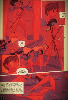 absurdres agent_aika aika_(series) ben-day_dots blue_delmo cameltoe comic crossover delmo delmogeny_uniform english_text female_focus highres ibuki_(street_fighter) island panties ryona screentones sedated staff the_delmo_(comic) tranquilizer unconscious underwear white_panties