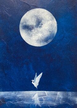 bird commentary_request full_moon good_night_1077 highres ice moon night no_humans original outdoors swan